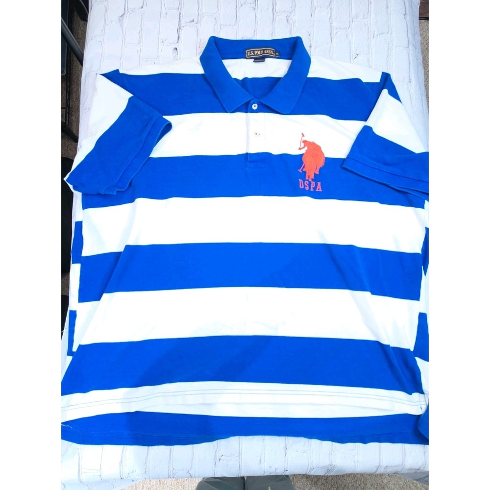 US Polo Assn Polo Shirt Mens 3XL Blue White Stripe Preppy‎ 90s
